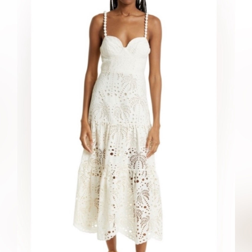 Farm Rio White Eyelet Midi Dress size XS